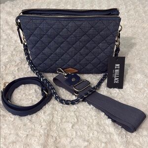 MZ Wallace Large Crosby Pippa Denim Satchel with Silver Hardware